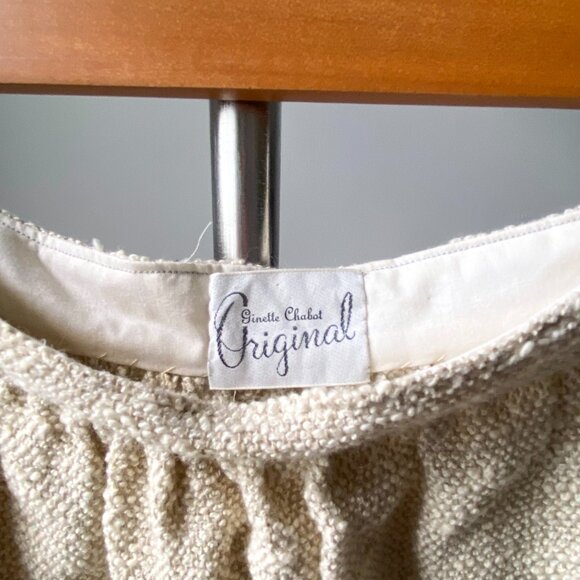 🍂 70s Vintage Cream & Tan A-Line Knitted Maxi Wool Skirt with Beige Horizontal - Picture 6 of 6